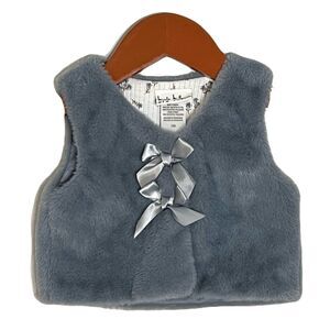 Nicole Miller New York Cute Girls Blue Faux Fur Jacket Vest with Bows Size 12M